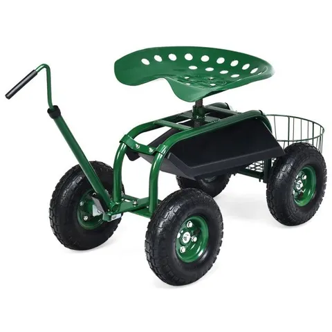 BOXED COSTWAY ROLLING GARDEN CART SWIVEL GARDENER WORK SEAT WITH CONVENIENT TOOL TRAY