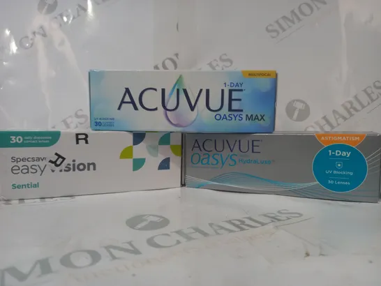 APPROXIMATELY 20 ASSORTED HOUSEHOLD ITEMS TO INCLUDE ACUVUE OASYS CONTACT LENSES, EASY VISION CONTACT LENSES, ETC