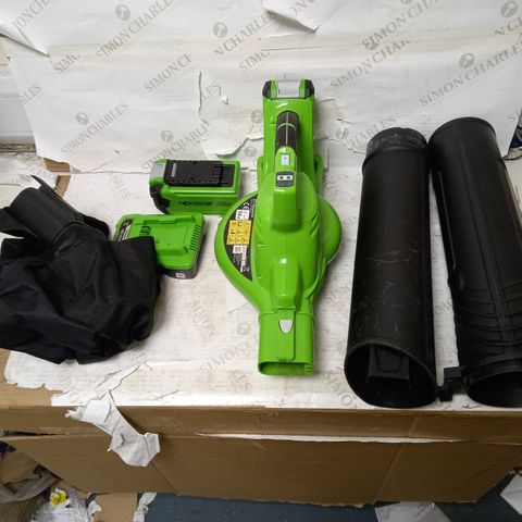 GREENWORKS CORDLESS VACUUM CLEANER AND LEAF BLOWER