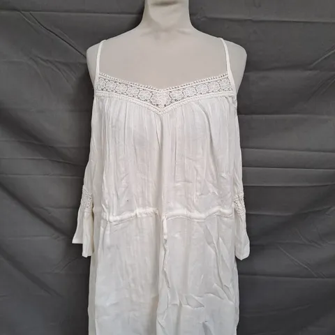 SUPERDRY VINTAGE COLD SHOLD MINI DRESS IN WHITE - SIZE 8