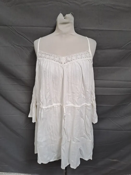 SUPERDRY VINTAGE COLD SHOLD MINI DRESS IN WHITE - SIZE 8