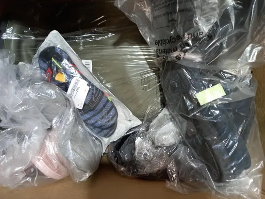 BOX OF APPROXIMATELY 10 ASSORTED PAIRS OF SHOES AND FOOTWEAR ITEMS IN VARIOUS STYLES AND SIZES TO INCLUDE FILA, RALPH LAUREN, ETC