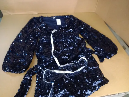 DOROTHY PERKINS NAVY SEQUIN WRAP MINI DRESS - 12