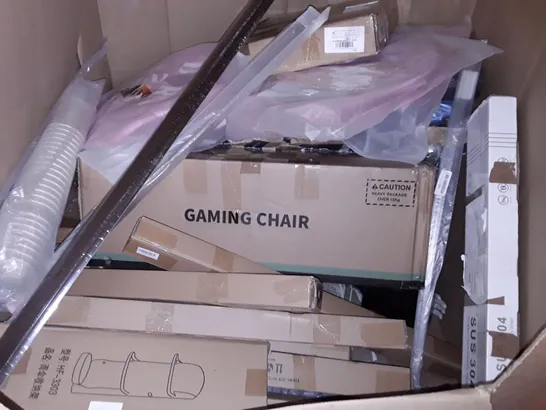 UNPROCESSED PALLET OF ASSORTED ITEMS TO INCLUDE GARDENJOY 5FT FOLDING TABLE, CARPET PROTECTOR AND BOXED GAMING CHAIR