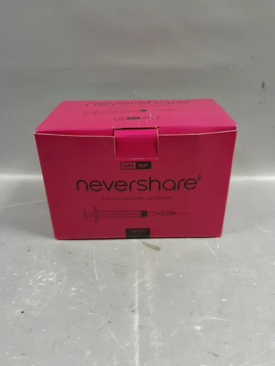 BOXED NEVERSHARE2 2ML LUER SLIP SINGLE USE SYRINGES - PACK OF APPROXIMATELY 100 