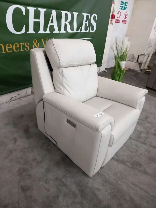 DESIGNER G PLAN ELLIS CAMBRIDGE CHALK FABRIC LEATHER ELECTRIC RECLINING ARM CHAIR