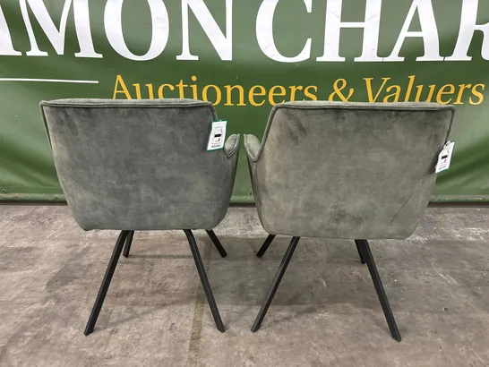 SET OF 2 DESIGNER GREEN VELVET CHAIRS WITH BLACK METAL LEGS (2 ITEMS)