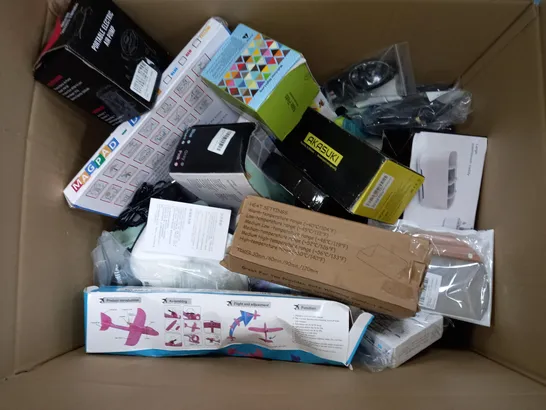 BOX OF APPROXIMATELY 20 ASSORTED ITEMS TO INCLUDE ELECTRIC MICRONEEDLE, RETRACTABLE FAN, LED STRIP LIGHTS, ETC