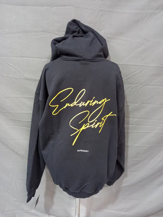 REPRESENT ENDURING SPIRIT HOODIE IN OFF BLACK - LARGE