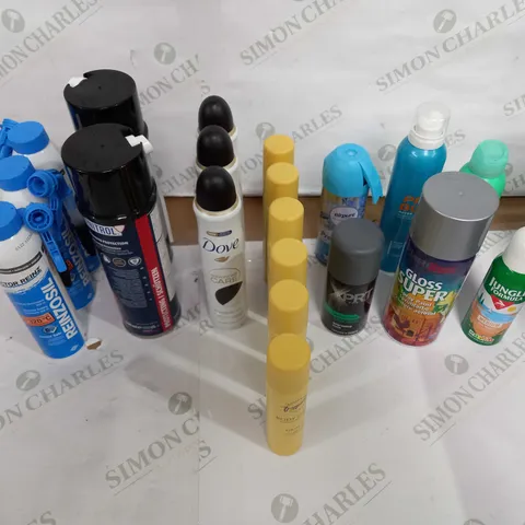 LOT OF APPROX 20 ASSORTED AEROSOLS TO INCLUDE BODY SPRAYS, PAINT, SEALANT ETC