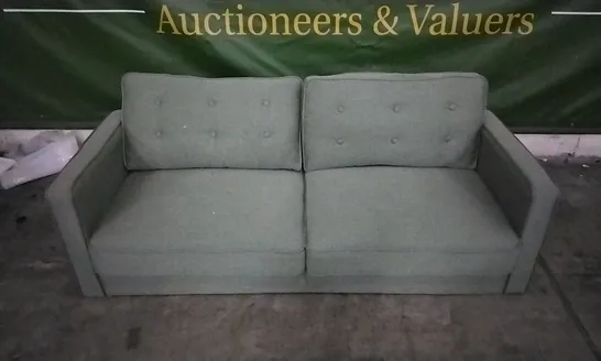 DESIGNER OLIVE GREEN FABRIC 3 SEATER BUTTONBACK SOFA