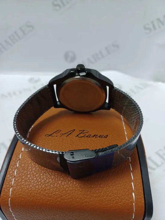 LA BANUS OCTAGONAL BLACK DIAL MESH STRAP WRISTWATCH