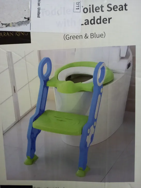 BOXED TODDLER TOILET SEAT WITH LADDER - GREEN/BLUE