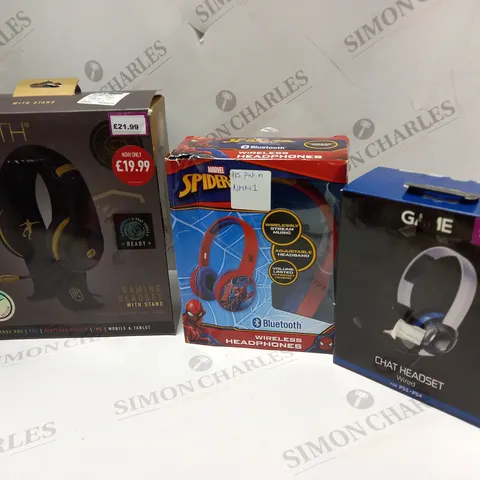 APPROXIMATELY 8 ASSORTED BOXED HEADSETS/HEADPHONES TO INCLUDE STEALTH, GAME, SPIDERMAN, ETC