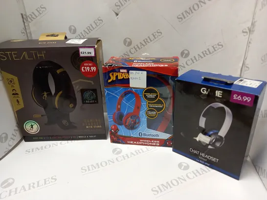 APPROXIMATELY 8 ASSORTED BOXED HEADSETS/HEADPHONES TO INCLUDE STEALTH, GAME, SPIDERMAN, ETC