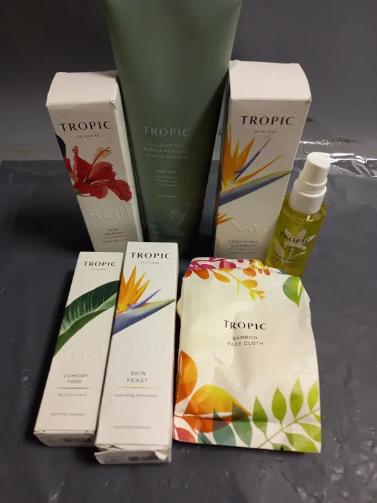 TROPIC LOT OF 7 ASSORTED COSMETIC PRODUCTS TO INCLUDE - REFRESHING FACIAL MIST - SMOOTHING CLEANSER - NOURISHING MOISTURISER - ETC