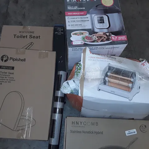 OANPALLET OF ASSORTED HOUSEHOLD ITEMS TO INCLUDE INSTANT POT, 2-BAR HEATER, TOILET SEATS AND 30CM FRY PAN