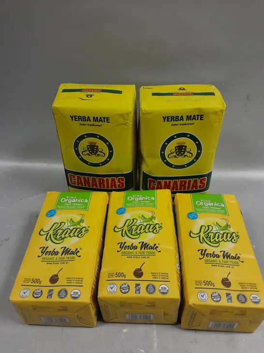 5 X SOUTH AMERICAN DRINKING PRODUCTS TO INCLUDE KRAUS TRADITIONAL YERBA MATE TEA & YERBA MATE CANARIAS 