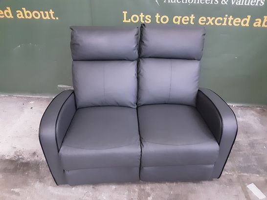 DESIGNER GREY LEATHER 2-SEATER MANUALLY RECLINING SOFA 