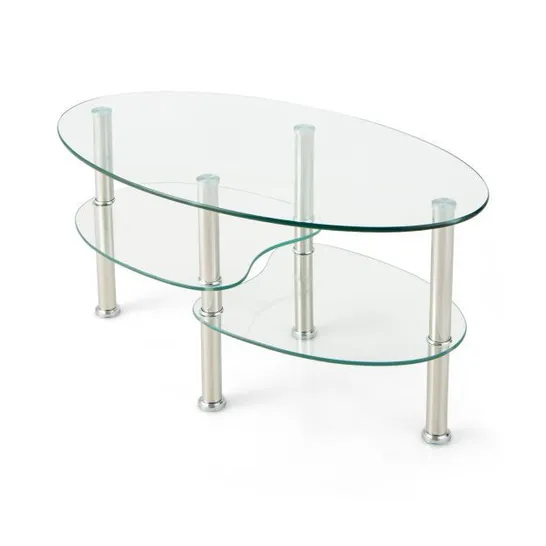 BOXED COSTWAY 3-TIER TEMPERED GLASS COFFEE TABLE WITH STEEL FRAME TRANSPARENT