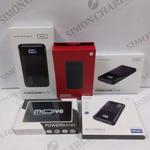 BOX TO CONTAIN 5 X ASSORTED POWER BANKS. HOLDING CAPACITY AND BRANDS VARY 