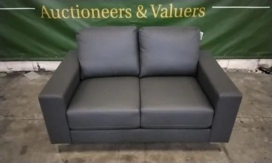 DESIGNER DARK GREY LEATHER 2 SEATER SOFA