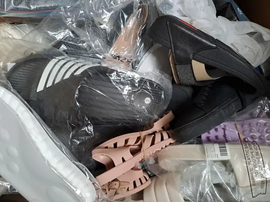 BOX OF APPROXIMATELY 10 ASSORTED PAIRS OF SHOES AND FOOTWEAR ITEMS IN VARIOUS STYLES AND SIZES TO INCLUDE XY LONDON, LIPSY, ELLESSE, ETC