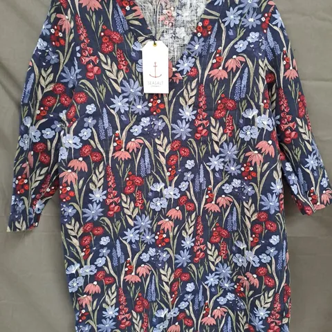 SEASALT CORNWALL LADIES BLUE FLORAL TUNIC TOP SIZE 10