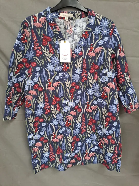 SEASALT CORNWALL LADIES BLUE FLORAL TUNIC TOP SIZE 10