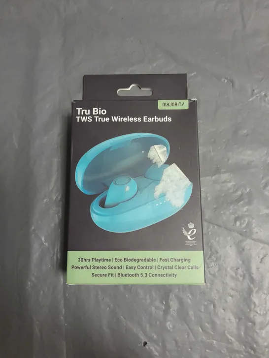 BOXED MAJORITY TRU BIO TRUE WIRELESS EARBUDS IN BLUE