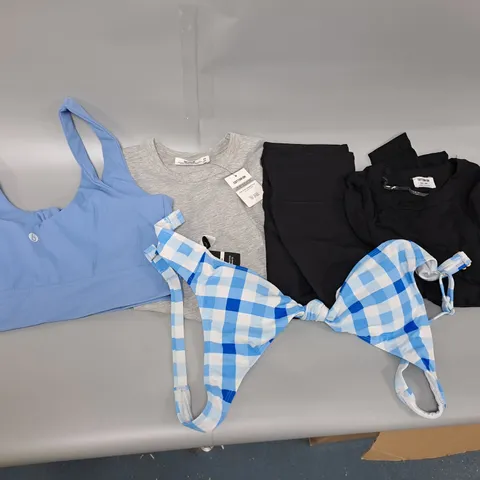 BOX OF APPROXIMATELY 5 CLOTHING ITEMS TO INCLUDE BIKINI, SPORTS BRA, CROP TOP