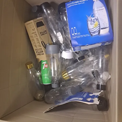 BOX OF ASSORTED SODA STREAM BOTTLES 