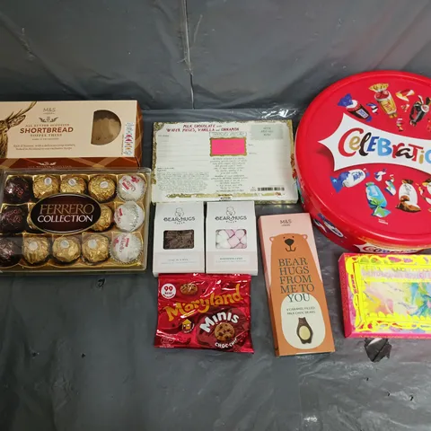 APPROXIMATELY 8 ASSORTED FOOD ITEMS TO INCLUDE CELEBRATIONS, FERRERO COLLECTION, AND M&S SHORTBREADS ETC. 