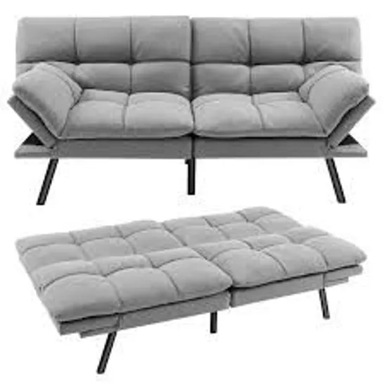 BOXED COSTWAY CONVERTIBLE MEMORY FOAM FUTON SOFA BED WITH ADJUSTABLE ARMREST - GREY