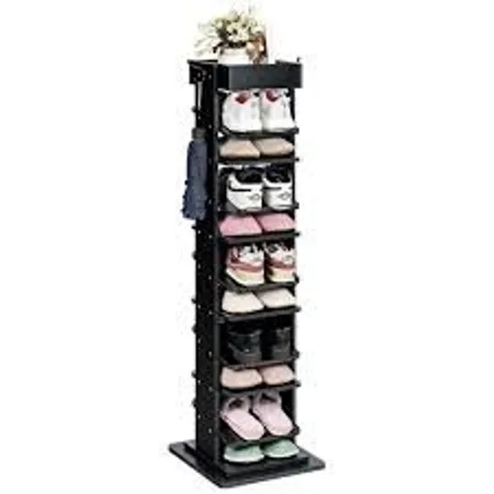 BOXED COSTWAY 9-TIER SHOE RACK 360° ROTATING ENTRYWAY SHOE STORAGE SHELF ORGANIZER W/ 2 HOOKS - BLACK