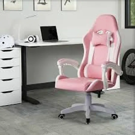 BOXED RACING GAMING CHAIR - PINK/WHITE