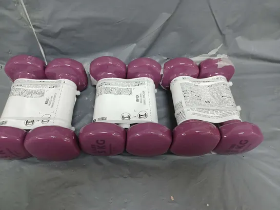 LOT OF 3 SETS (2 PER SET) DUMBBELL WEIGHTS 1.5KG PURPLE