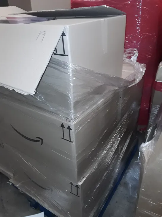 PALLET OF ASSORTED HOUSEHOLD ITEMS TO INCLUDE LENOVO A.C. ADAPTER, SINK TRAYS AND BOXED NECK PILLOW