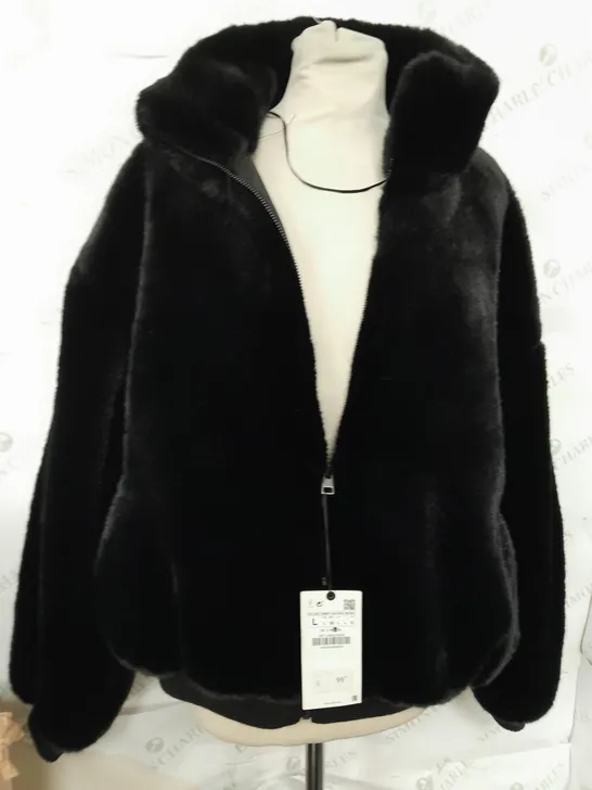 ZARA BLACK FUR JACKET - SIZE LARGE