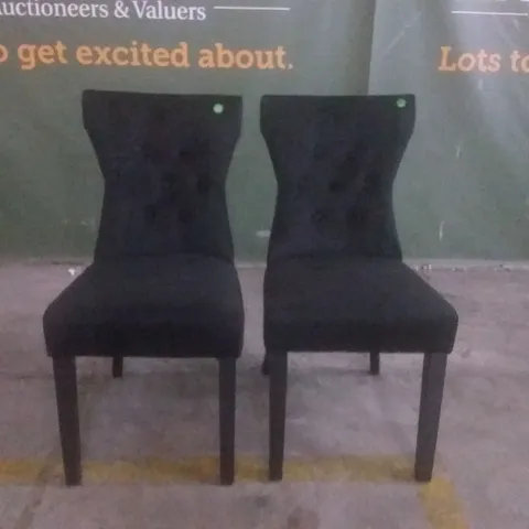 SET OF 2 DESIGNER RENZO UPHOLSTERED BUTTONED RING BACK DINING CHAIRS BLACK LEGS