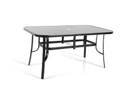 BOXED GLASS TOP BLACK METAL DINING TABLE (1 BOX)