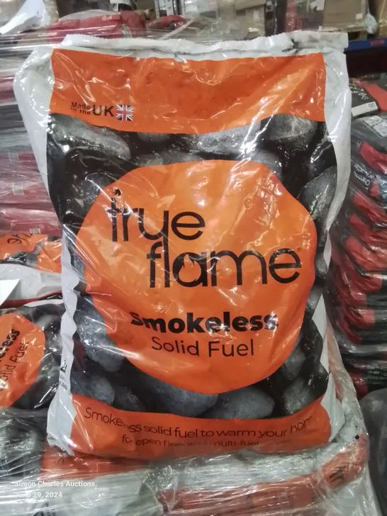 PALLET TO CONTAIN APPROX 90 X 10kg BAGS OF TRUE FLAME SMOKELESS BARBECUE CHARCOAL BRIQUETTES 