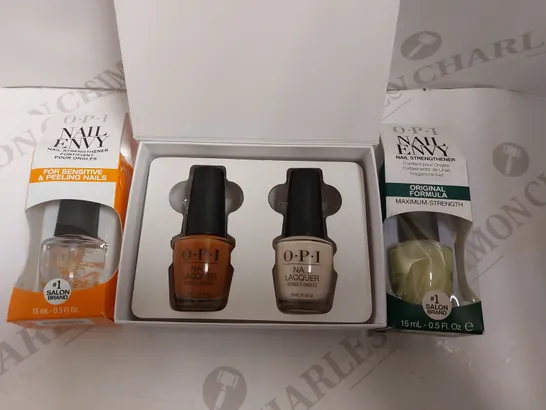 BOX OF 3 ITEMS TO INCLUDE O.P.I NAIL ENVY NAIL STRENGTHENER AND O.P.I NAIL LACQUER