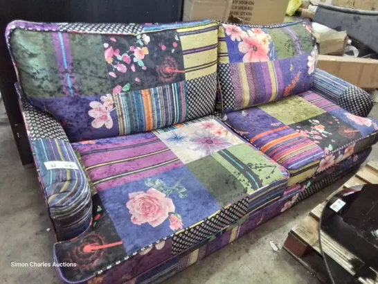 DESIGNER THREE SEATER MULTI COLOURED FLORAL PRINT FABRIC 