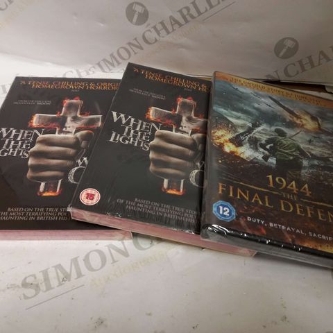 LOT OF 3 ASSORTED DVD FILMS TO INCLUDE 1944 THE FINAL DEFENCE, AND WHEN THE LIGHTS WENT OUT