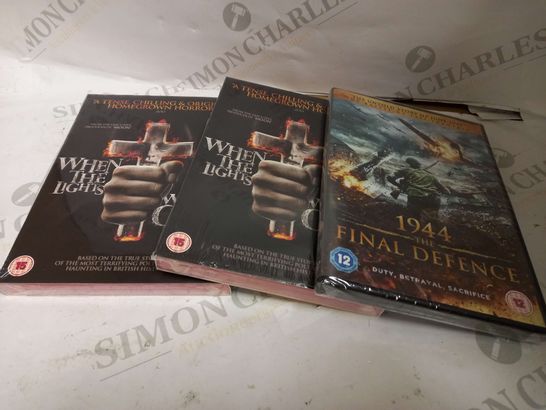 LOT OF 3 ASSORTED DVD FILMS TO INCLUDE 1944 THE FINAL DEFENCE, AND WHEN THE LIGHTS WENT OUT