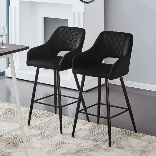 BOXED SET OF TWO ARSLAN BLACK VELVET BAR STOOLS (1 BOX)