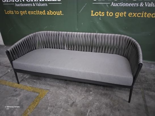 DESIGNER GREY RATTAN EFFECT & FABRIC BENCH