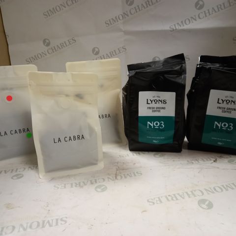 LOT OF 5 ASSORTED COFFEE PACKS TO INCLUDE LA CABRA & LYONS