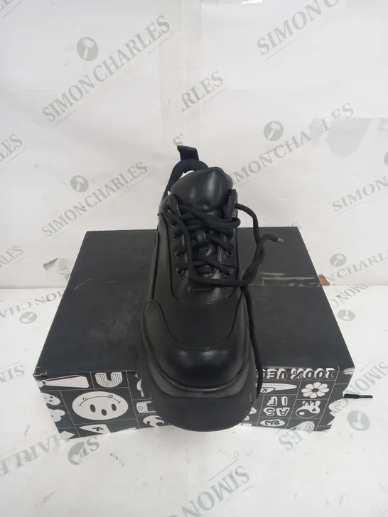 BOXED PAIR OF KOI FOOTWEAR CHRONICLES VILUM PLATFORM TRAINERS IN BLACK - SIZE 3